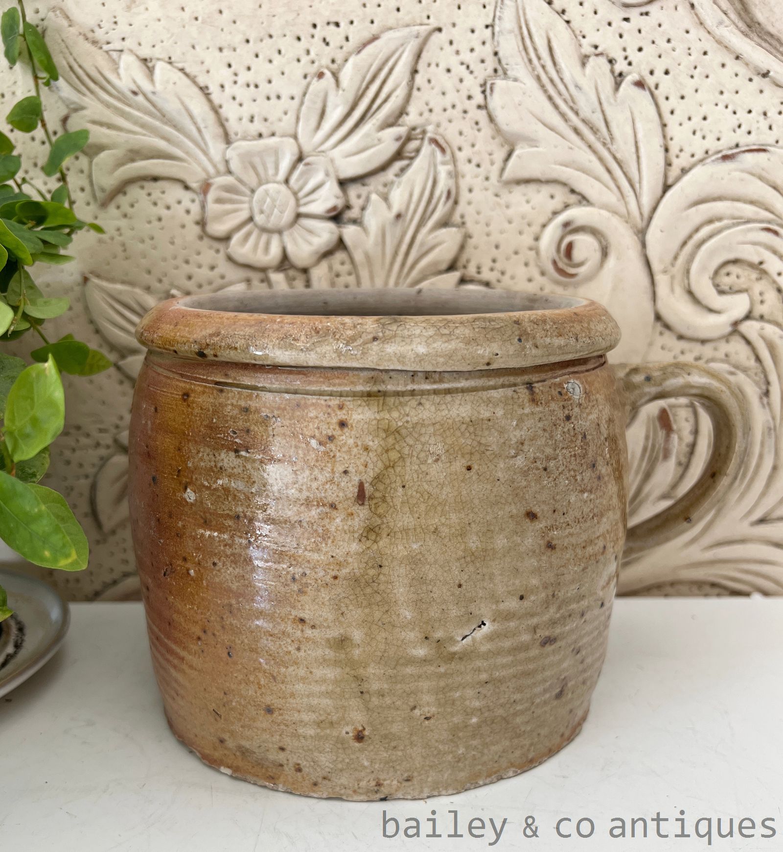 Antique French Rare Earthenware Stoneware Confit Pot - B0772   detail 02